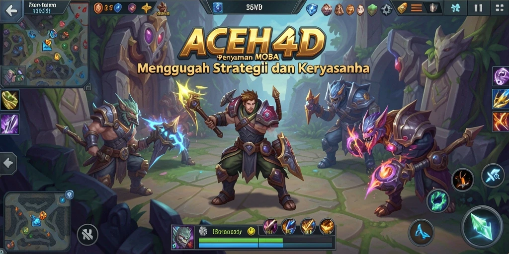 Screenshot utama ACEH4D menunjukkan aksi gameplay MOBA yang mendebarkan.