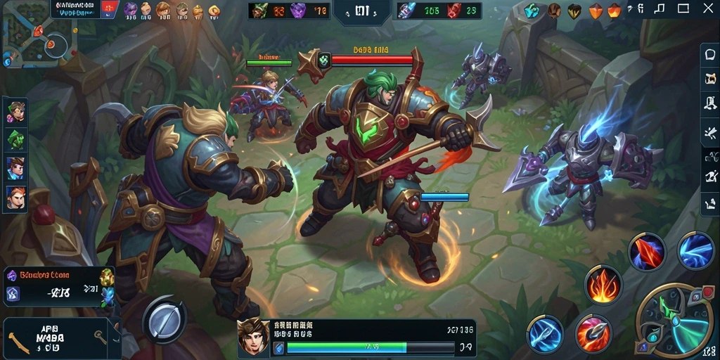 Screenshot utama menunjukkan aksi pertarungan intens dalam game MOBA.