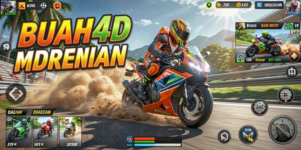 Gameplay seru BUAH4D saat balapan motor di lintasan.