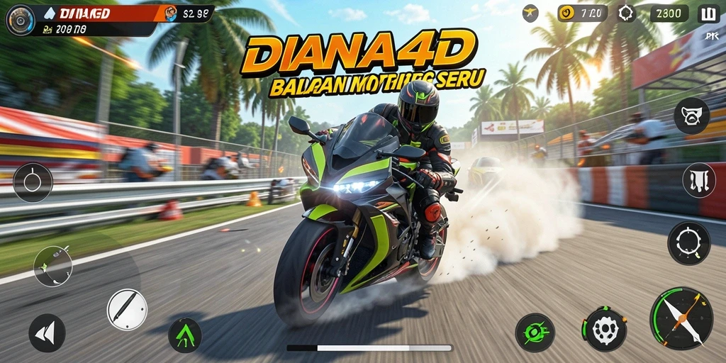 Tampilan gameplay seru dalam DIANA4D yang penuh aksi balapan motor.