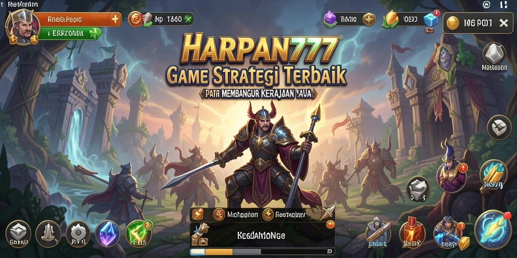 Tangkapan layar gameplay HARAPAN777 yang menampilkan pertempuran epik dan pembangunan kerajaan.