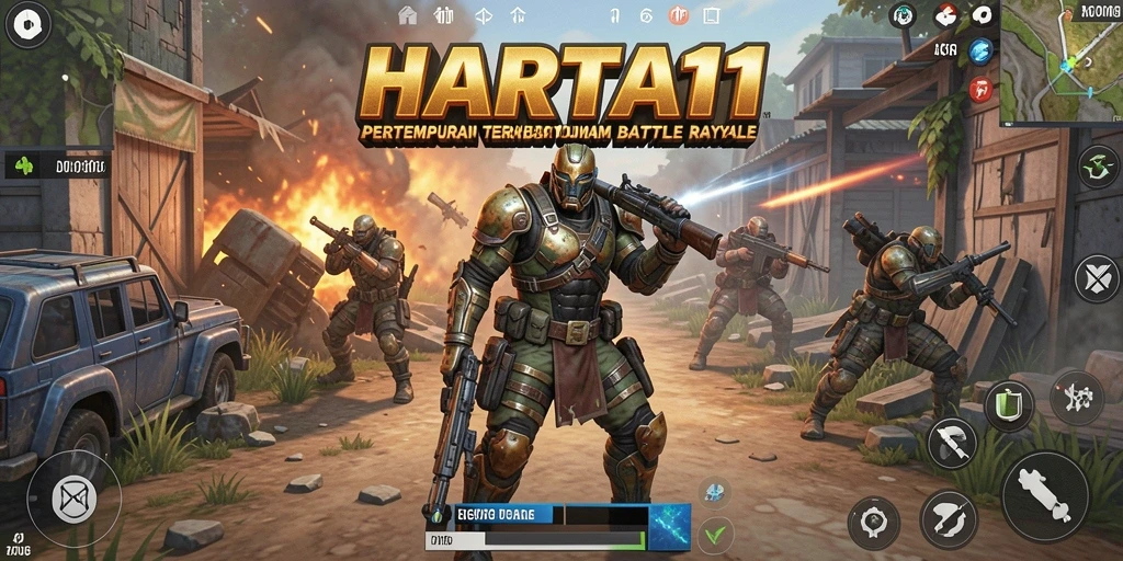 Tampilan gameplay menegangkan di HARTA11 dengan aksi Battle Royale.
