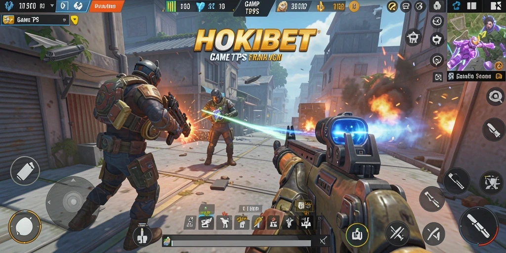 Screenshot HOKIBET menampilkan aksi intens dalam pertempuran TPS.