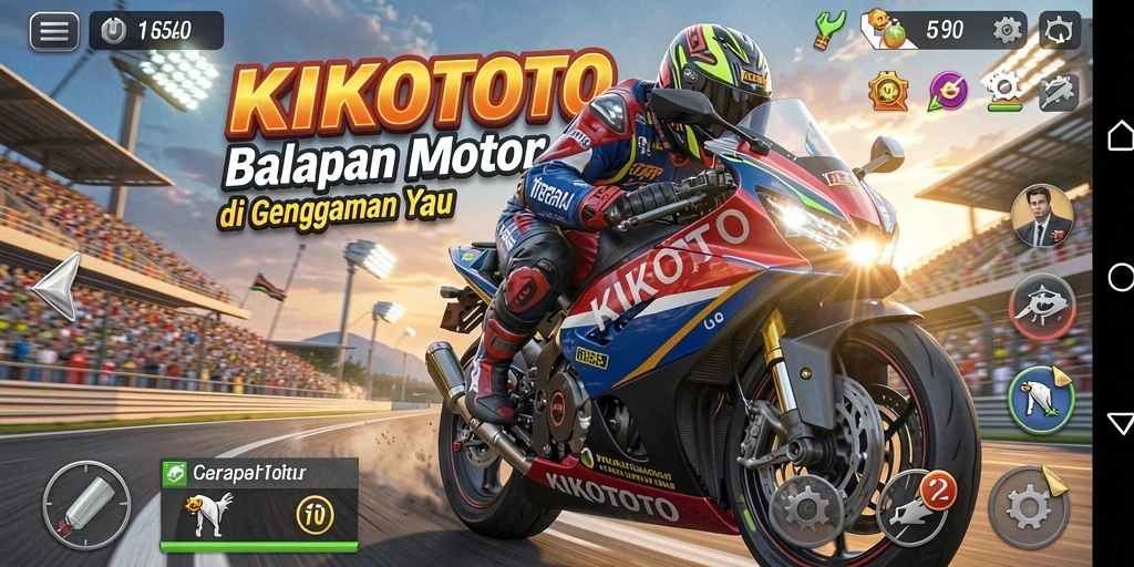 Gameplay KIKOTOTO dengan balapan motor yang seru dan intens.