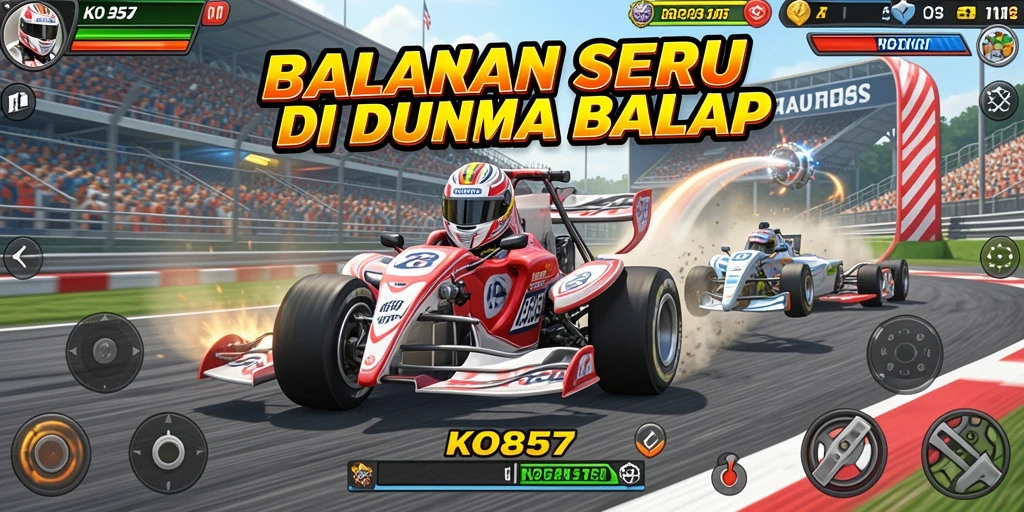 Tampilan gameplay menegangkan dari KO857 dengan aksi balap yang mendebarkan.
