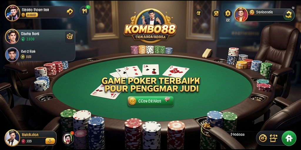Screenshot utama KOMBO88 menampilkan gameplay poker yang seru.
