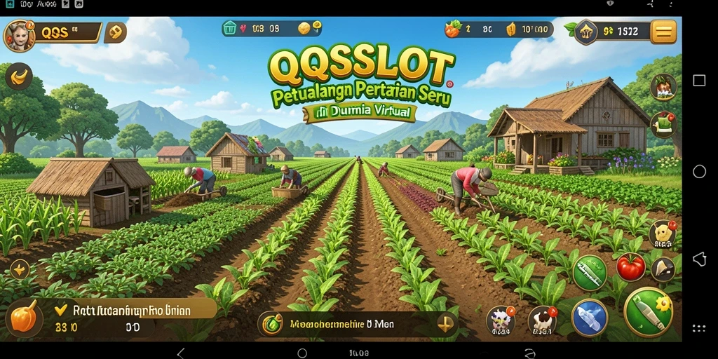 Tampilan gameplay QQSLOT yang menampilkan keseruan bercocok tanam.