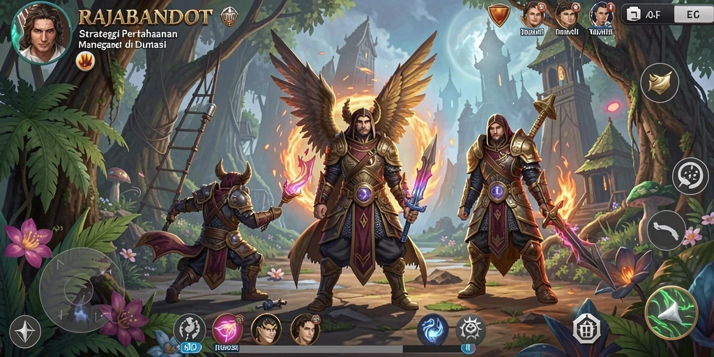 Tampilan gameplay menegangkan dari RAJABANDOT dalam pertempuran Tower Defense.