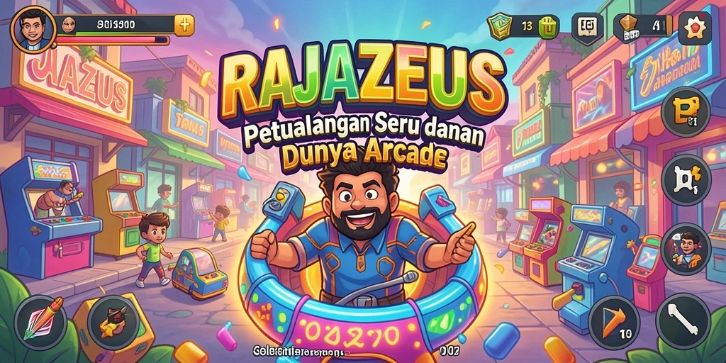 Screenshot utama RAJAZEUS menunjukkan gameplay mendebarkan di dunia arcade.
