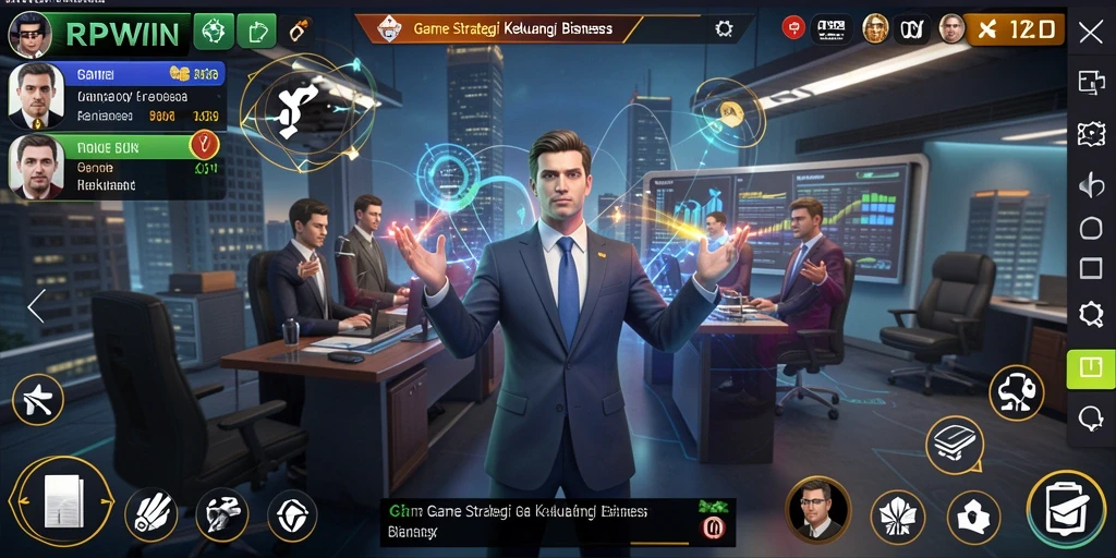 Tangkapan layar gameplay RPWIN yang menampilkan strategi dan pembangunan bisnis.