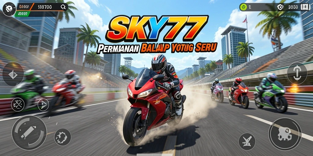Gameplay seru balap motor di SKY77 dengan trek yang menantang.