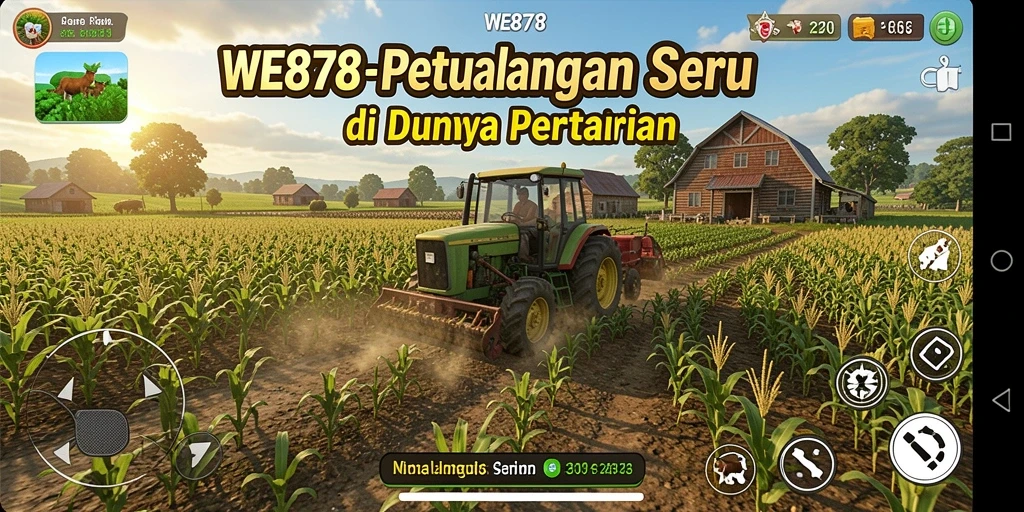 Tampilan gameplay <strong>WE878</strong> yang menampilkan aktivitas bertani dan mengelola lahan.